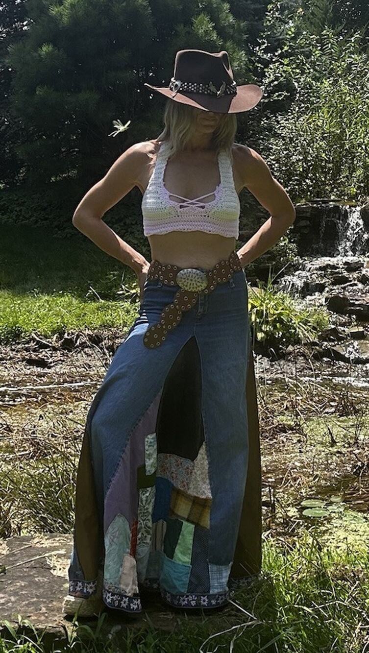 Homemade Rave Western Crotched Pink&white Crop Top Halter Small